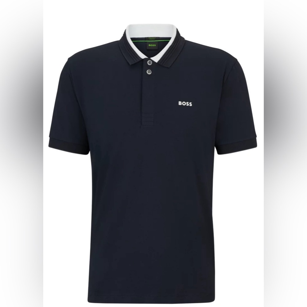 Hugo Boss - STRETCH-COTTON POLO SHIRT WITH 3D-STRIPE COLLAR - Dark Blue